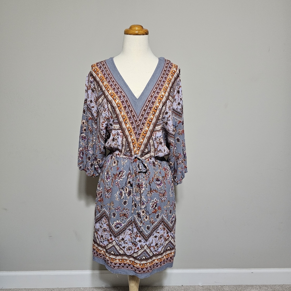 Andree Grey Boho Paisley Print Dress S